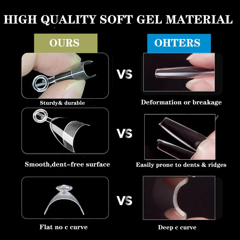 WOWITIS 480 Pcs Extra Short Half Cover Almond Nail Tips & Square Tip for Women, 2 Boexs XXS Clear Pre-shape French Tip for Nail Extension XS Soft Gel Acrylic Small Tips 12 Sizes for Nail Salon Nail Tech DIY - Image 3